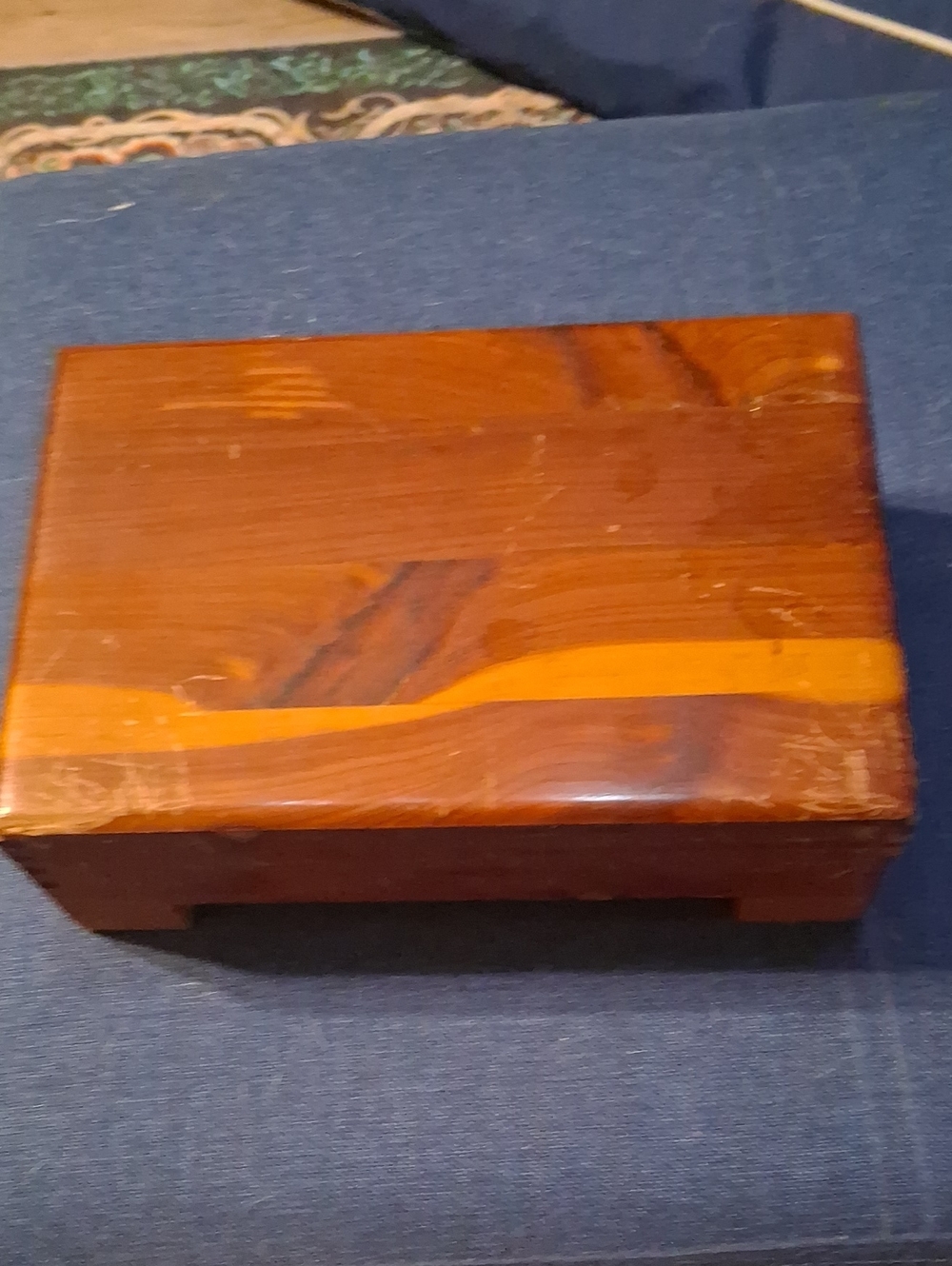 Polished Wooden Keepsake Box in Brown and Tan